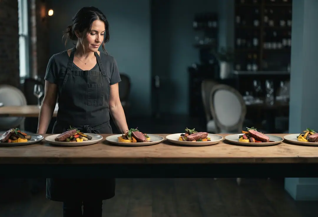 A restaurant owner with a new menu shot in one style