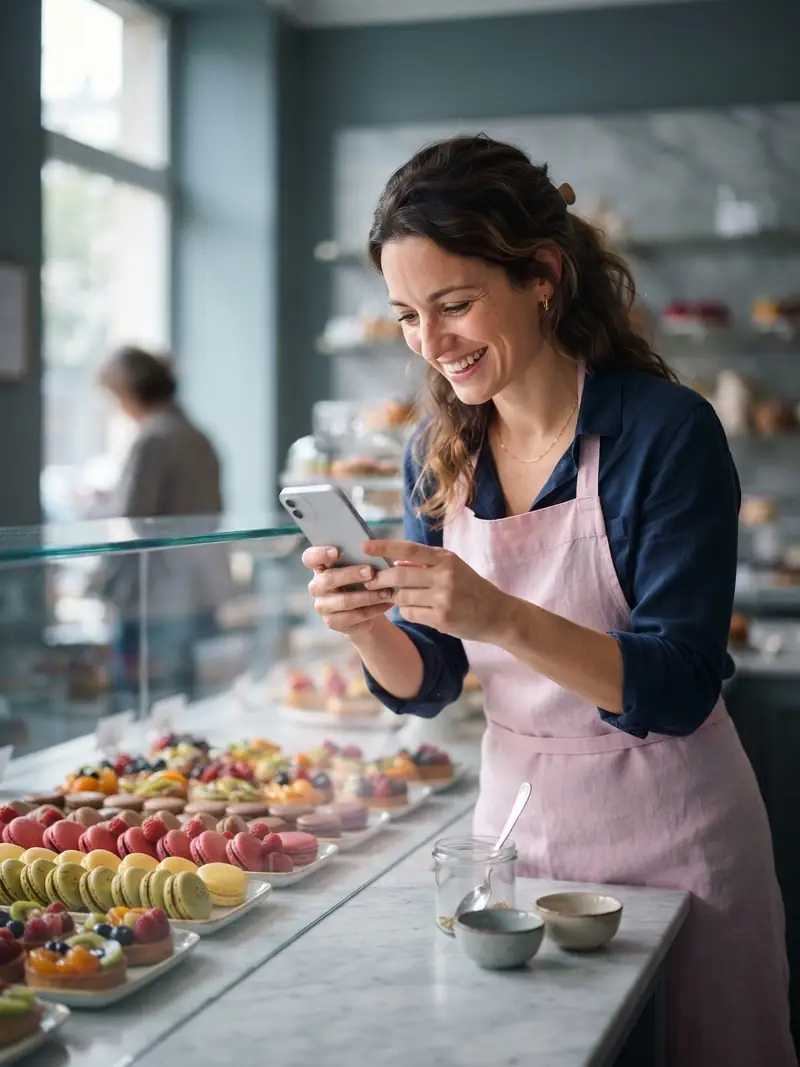 A patisserie owner photographing her pastries