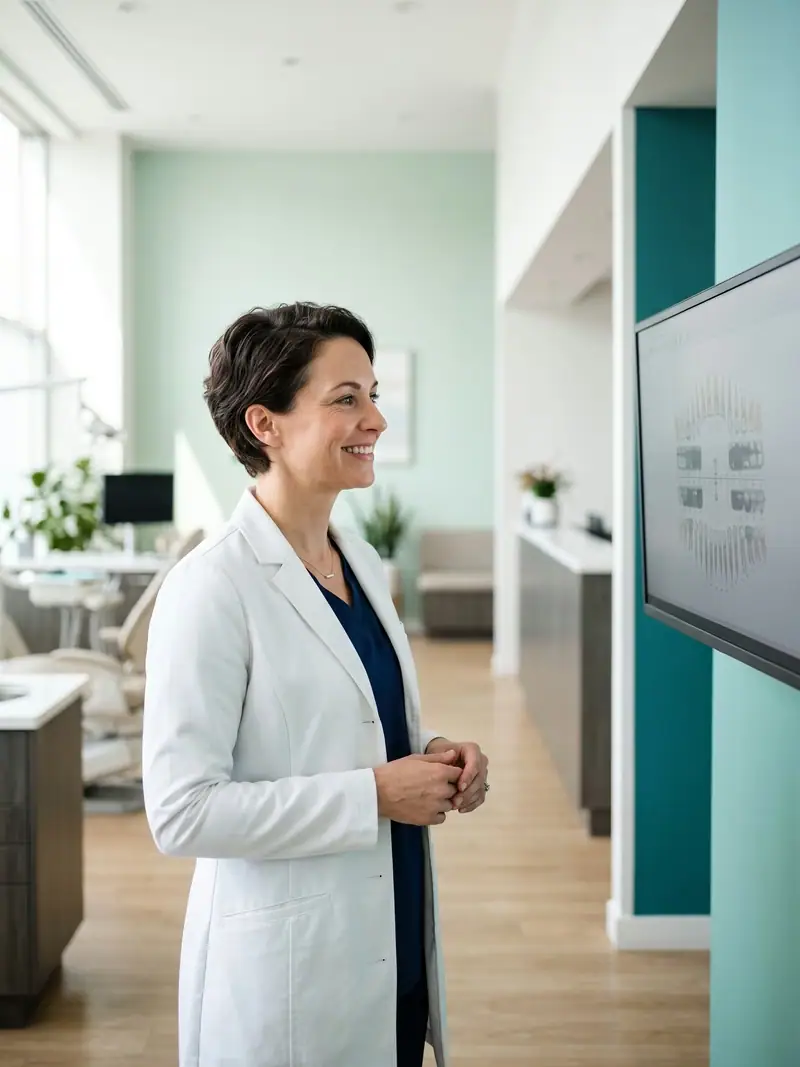 A dental clinic owner looking at her website