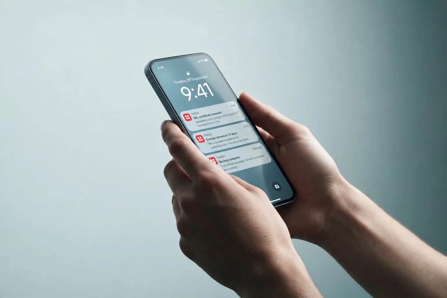 Hands holding a phone with a calendar notification