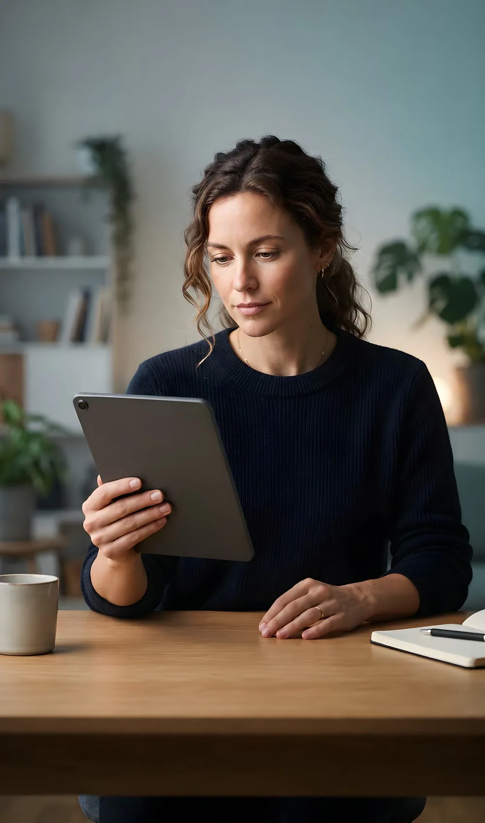 A business owner checking her ad account on a tablet