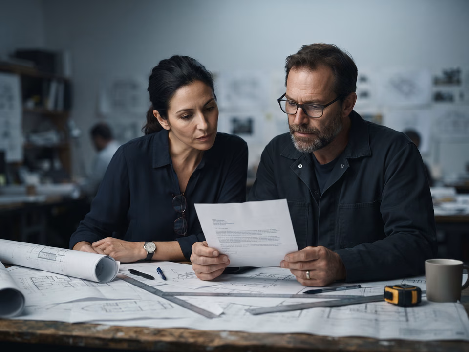 An architect and a builder reading an introduction letter
